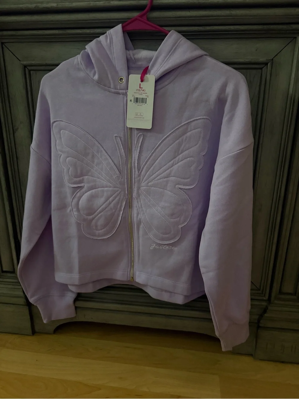 Justice Girls' Lavender Butterfly Zip Hoodie Size 12/14! NWT!